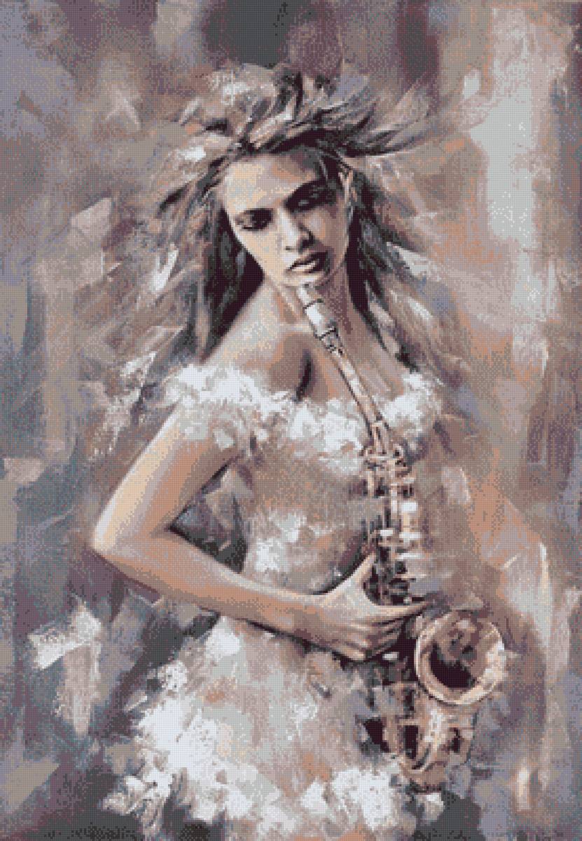 Саксофон - музыка, девушка - предпросмотр