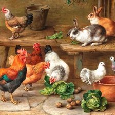 Схема вышивки «Эдгар Хант петухи и кролики»