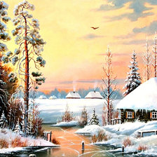 Схема вышивки «зимняя деревня»