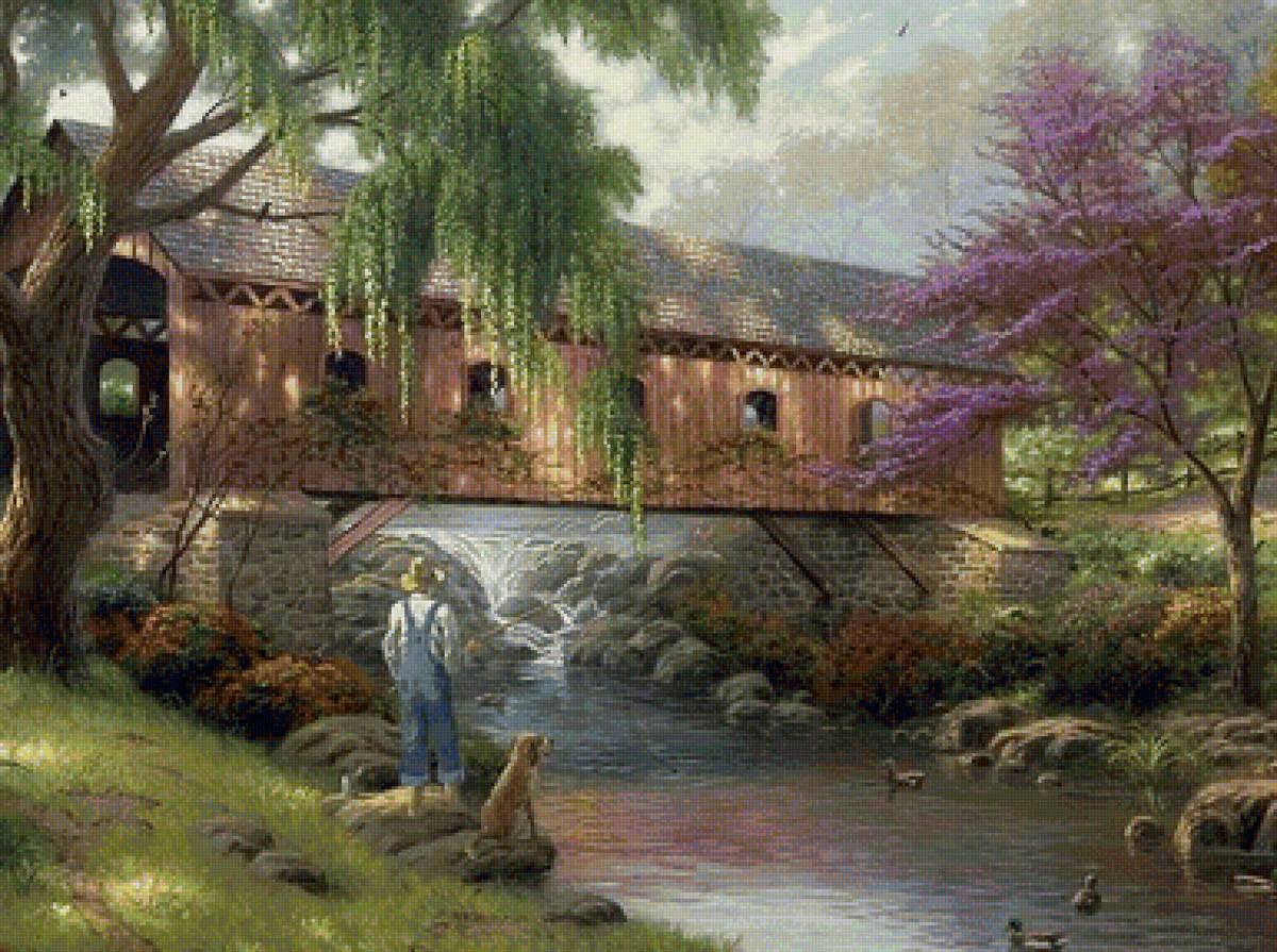 ТИХОЕ МЕСТО - мост, река, собака, рыбак - предпросмотр