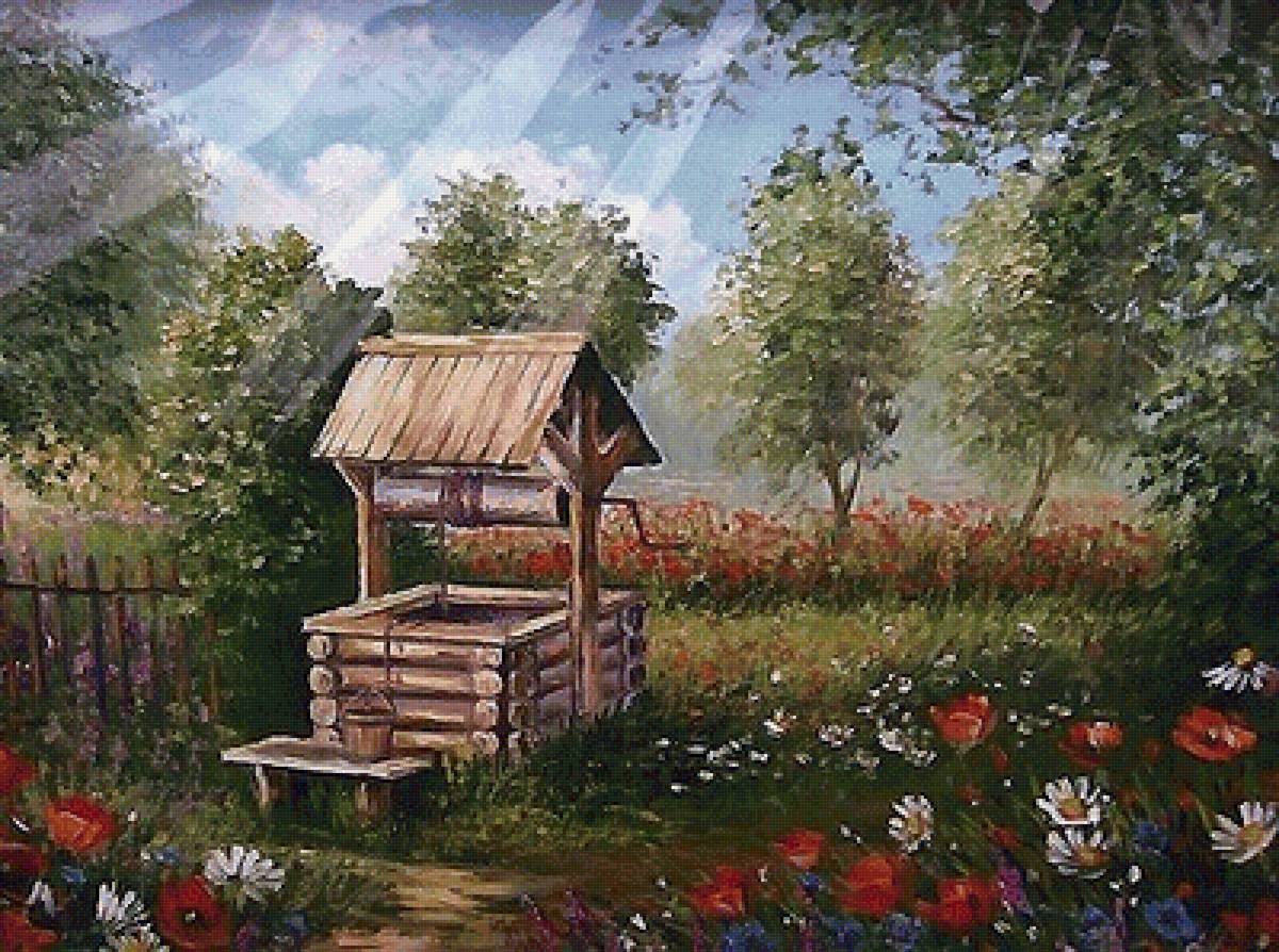 У КОЛОДЦА - колодец, цветы - предпросмотр