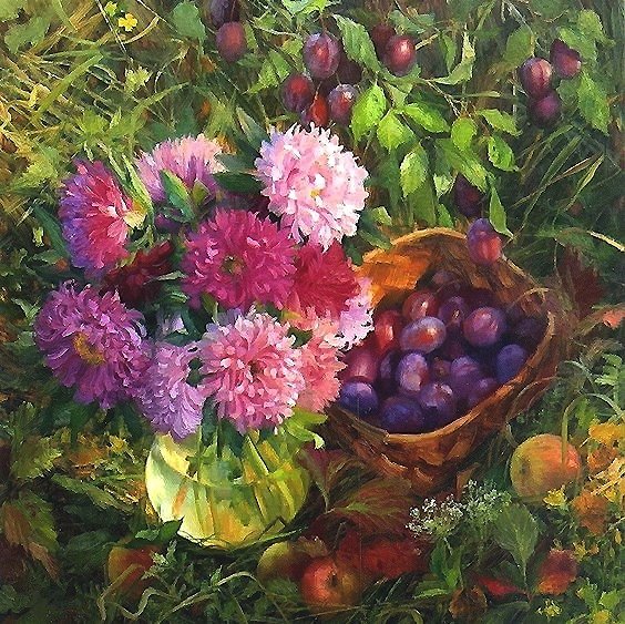 СЛИВЫ И АСТРЫ - сливы, цветы - оригинал