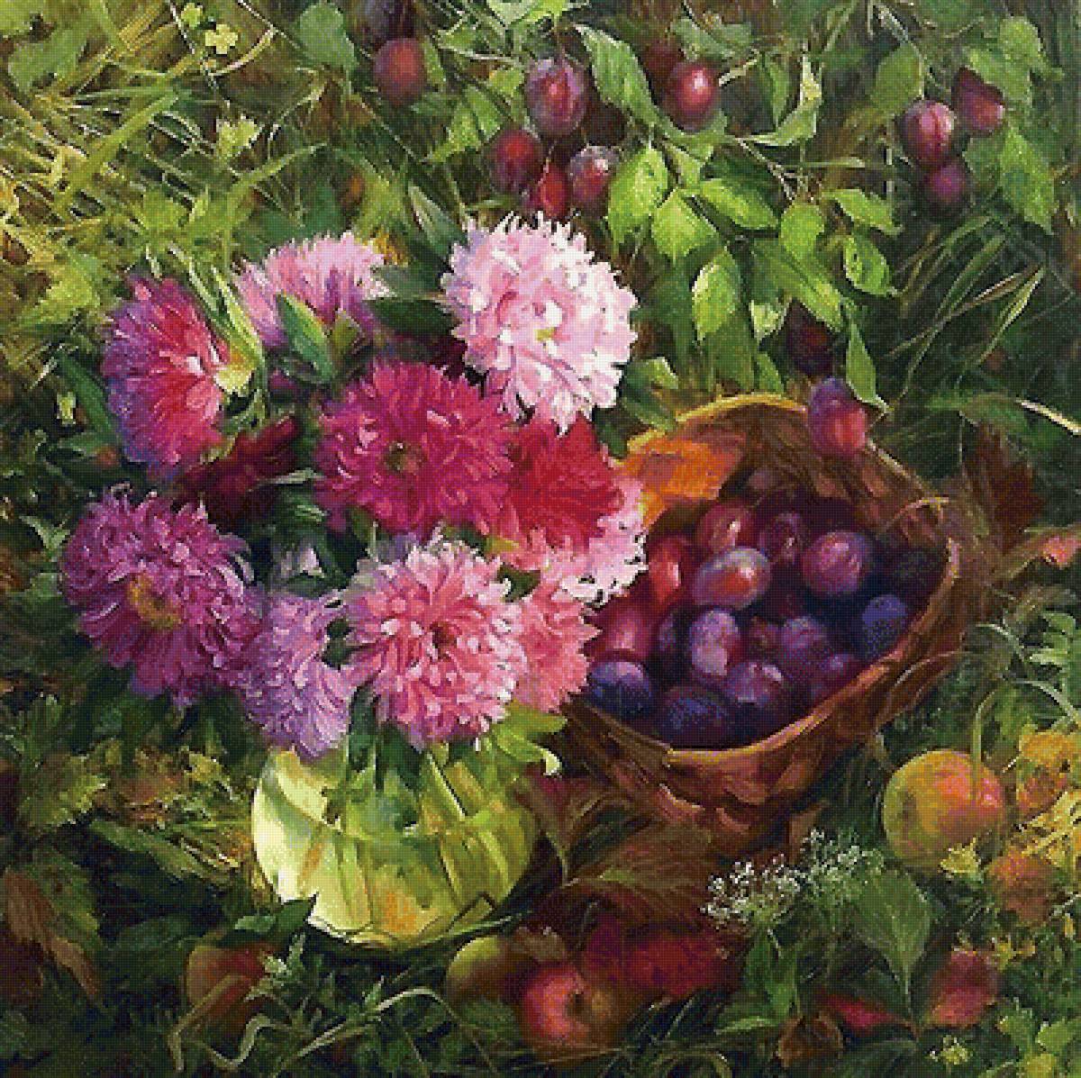 СЛИВЫ И АСТРЫ - цветы, сливы - предпросмотр