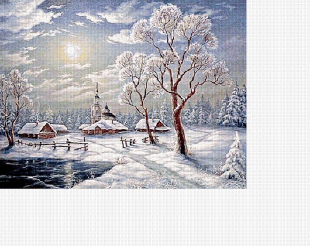 зимний пейзаж - дорога, село, деревня, зима - предпросмотр