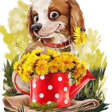 Схема вышивки «Щенок и одуванчики»