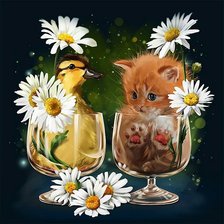 Схема вышивки «Котёнок и утёнок»