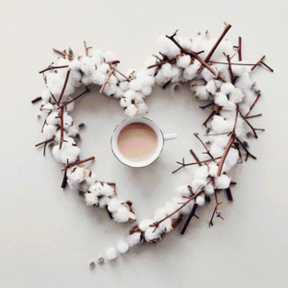 Сердце из хлопка - сердце, чашка, кружка, хлопок, цветы - предпросмотр