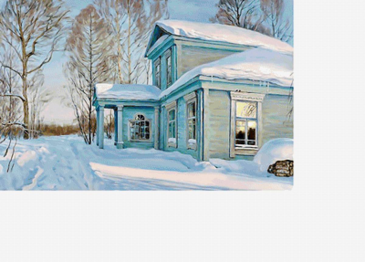 старая усадьба - деревня, зимний день, зима - предпросмотр