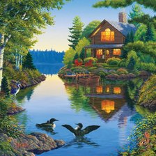 Схема вышивки «Домик в лесу»