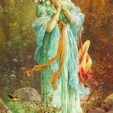 Схема вышивки «Девушка и птички. По картине Ханца Зацки»