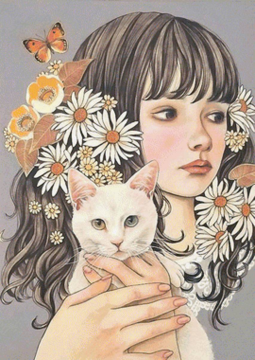 девочка с котёнком - предпросмотр