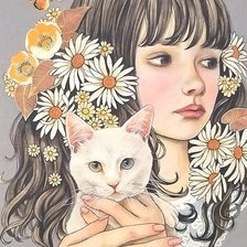 Схема вышивки «девочка с котёнком»