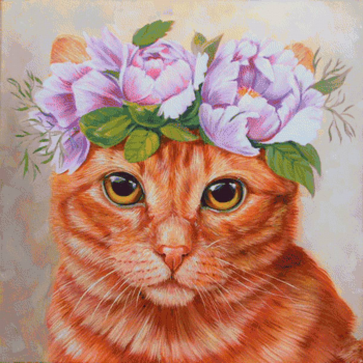 Кошечка - кошка, животные, цветы, рисунок, кошечка - предпросмотр