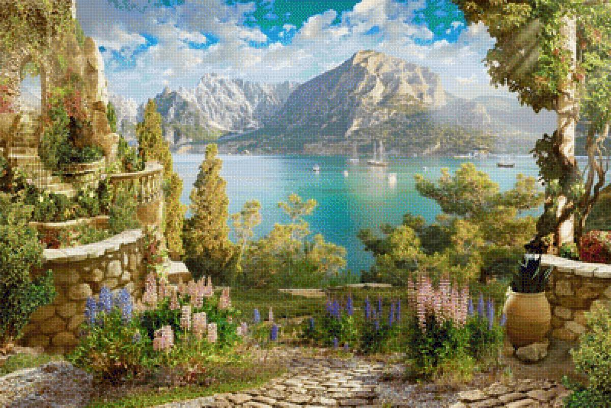 Летний пейзаж - море, горы, пейзаж, лето, природа - предпросмотр