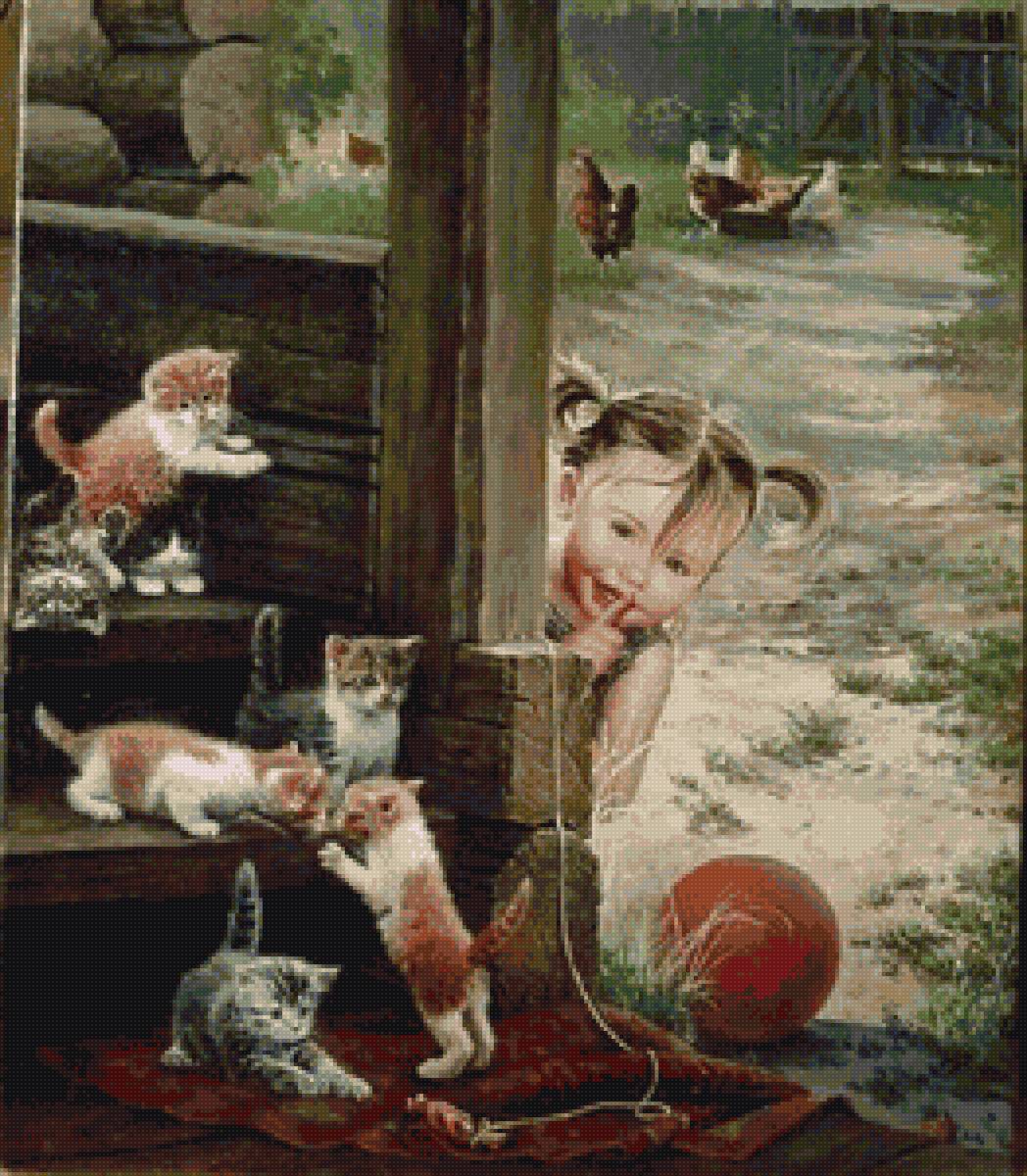 Девочка играет с котятами - дети, котята, кот - предпросмотр