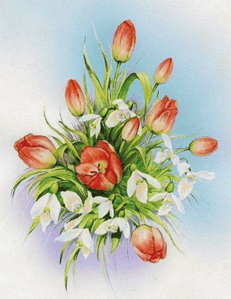 Весенний букет - цветы, тюльпаны, букет, подснежники - предпросмотр