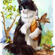 Схема вышивки «Кот и птички»