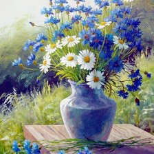 Схема вышивки «васильки с ромашками в вазе»