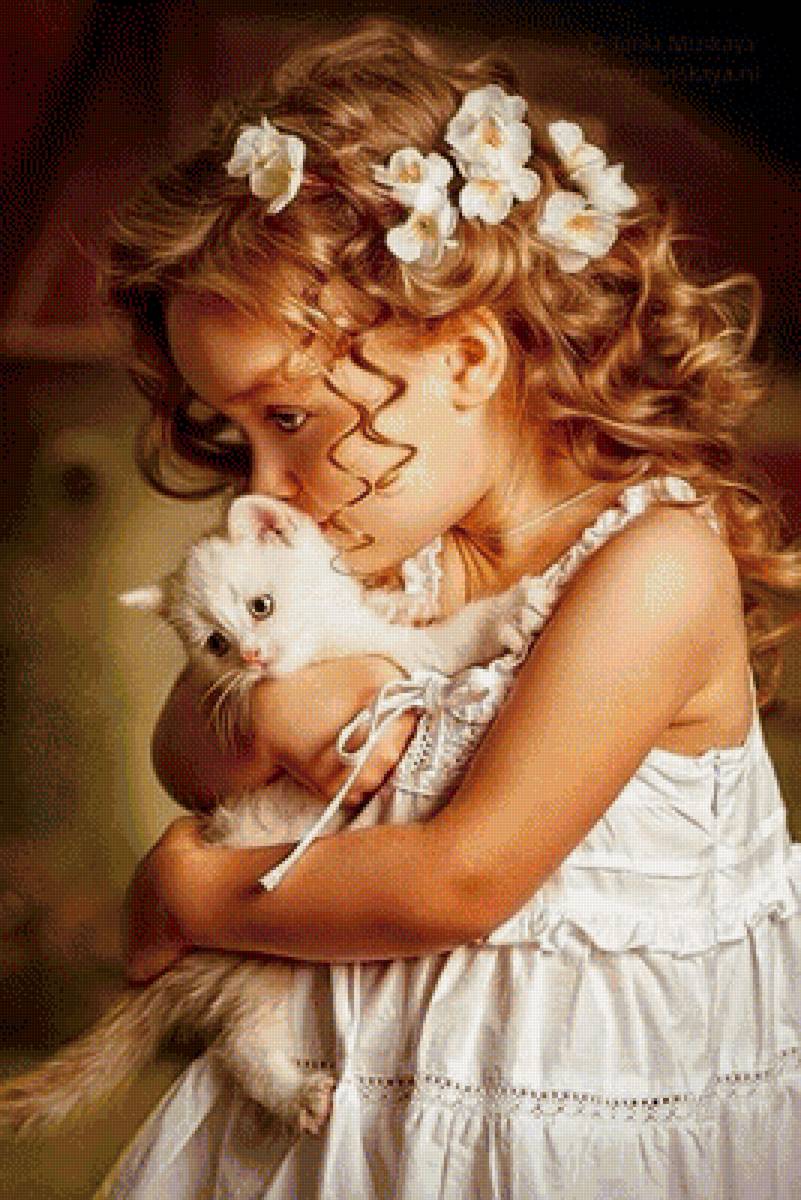 девочка с котенком - картина, дети, искусство, портрет, котик - предпросмотр