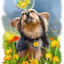 Схема вышивки «Собачка и мыльные пузыри»