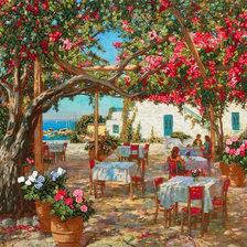 Схема вышивки «Кафе в приморском городе»