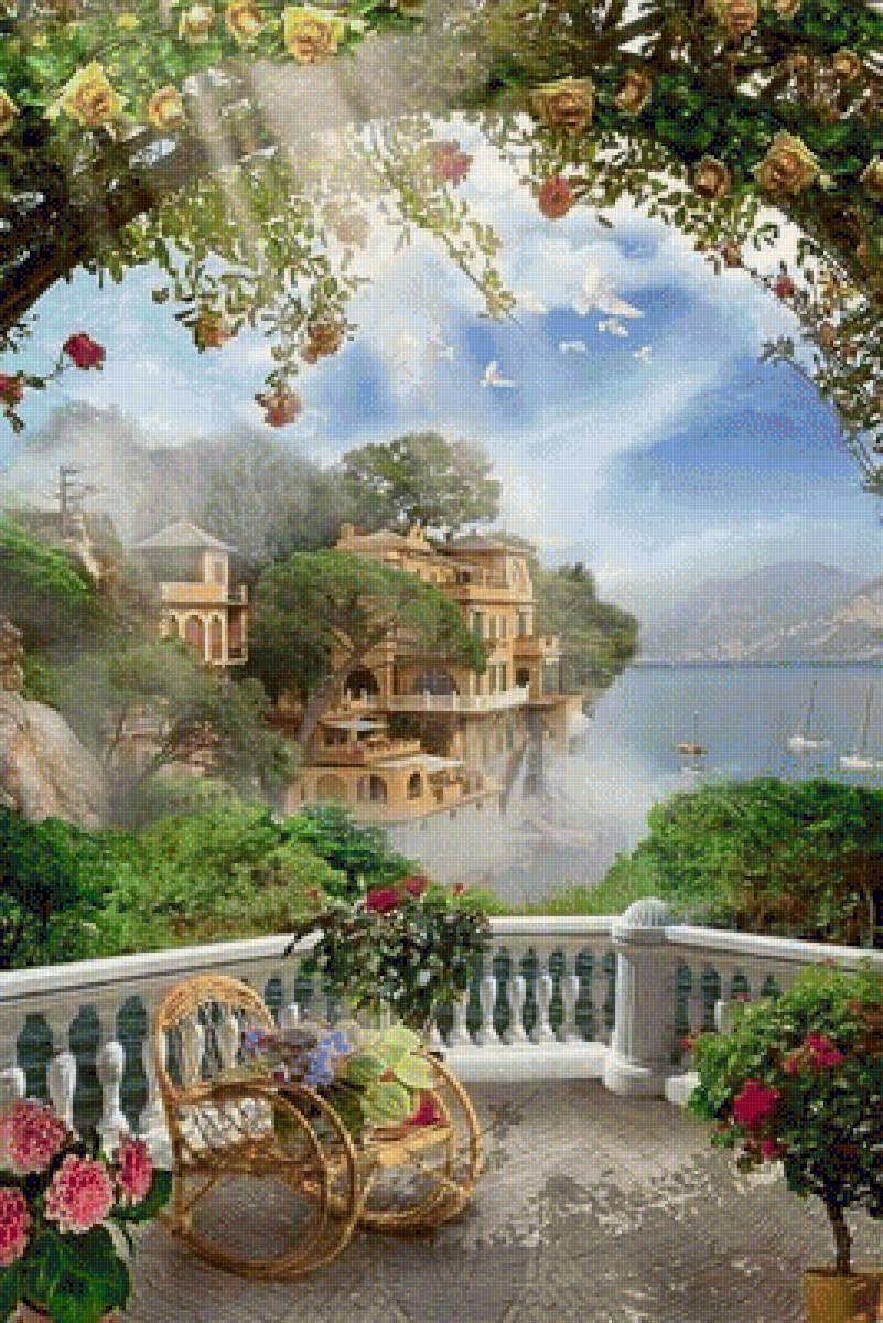 Терраса - цветы, природа, город, пейзаж, море, лето, терраса - предпросмотр