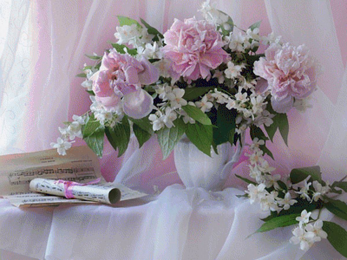 Цветы - букет, ноты, цветы, натюрморт - предпросмотр