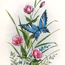 Схема вышивки «цветы и бабочка»