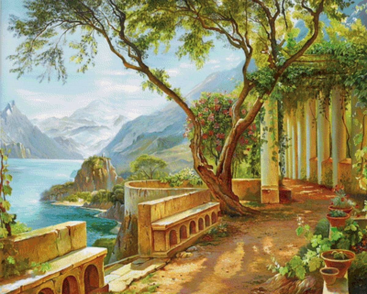 Морской пейзаж - пейзаж, горы, море, природа - предпросмотр