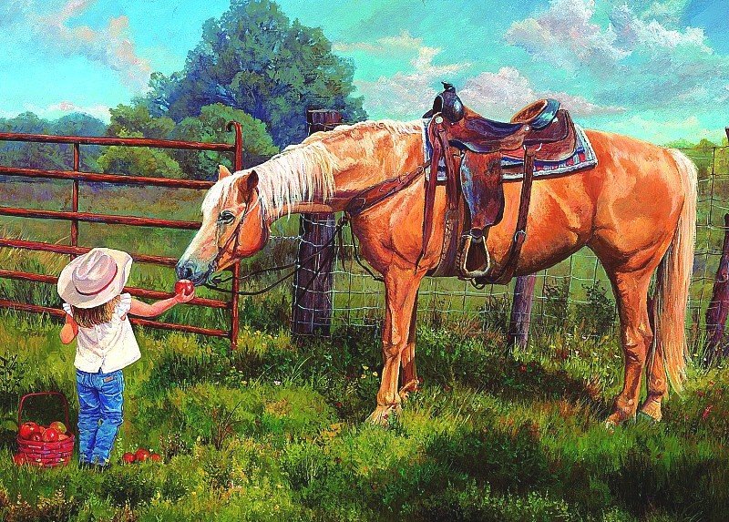 кормление лошади - картина - оригинал