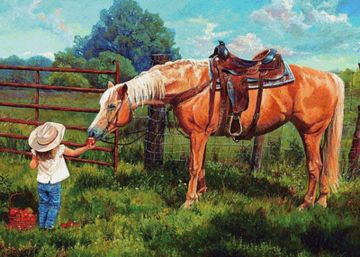 кормление лошади - картина - предпросмотр