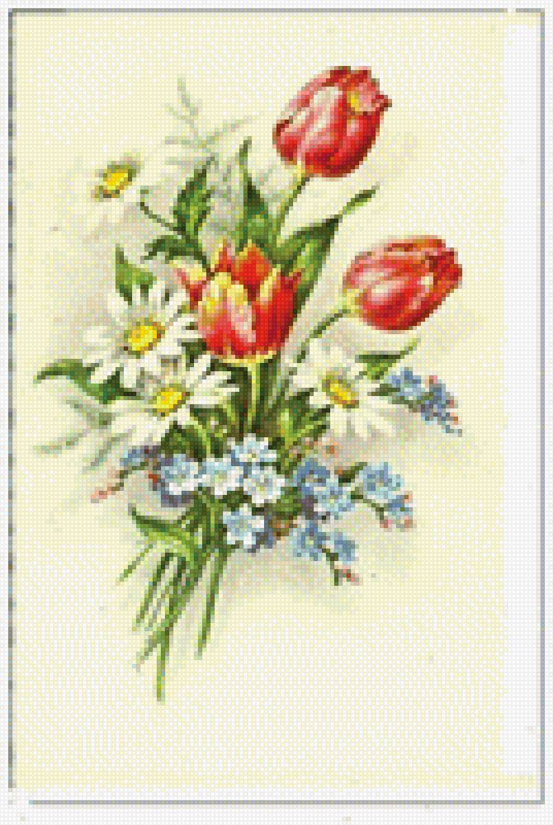 букетик - тюльпаны, ромашки, букет - предпросмотр