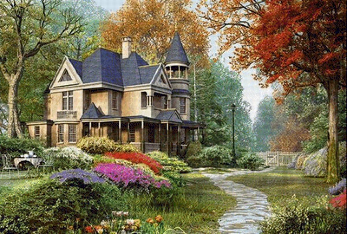 Коттедж - дом, пейзаж - предпросмотр