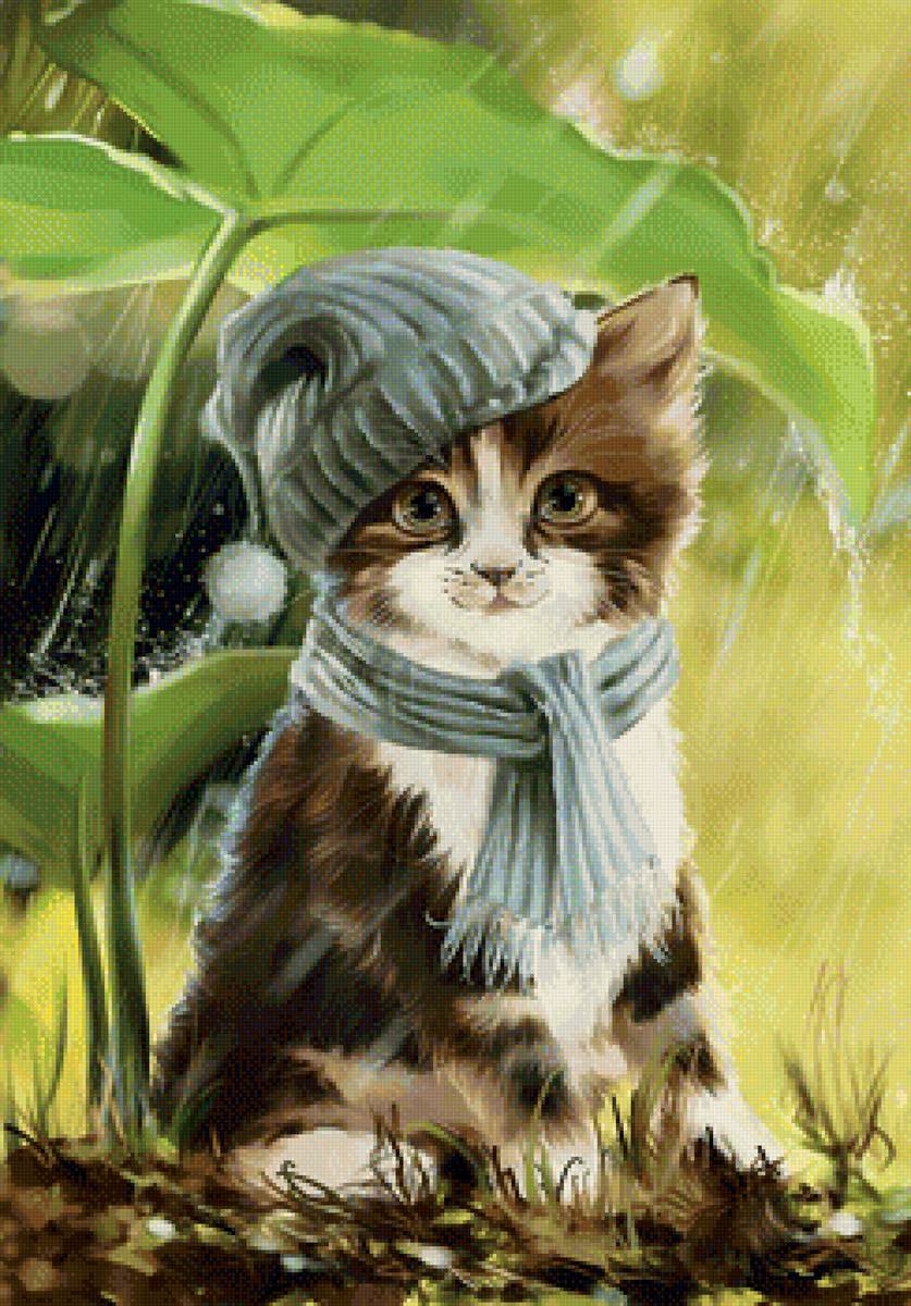 Под дождём - рисунок, кот, животные, дождь, котик - предпросмотр