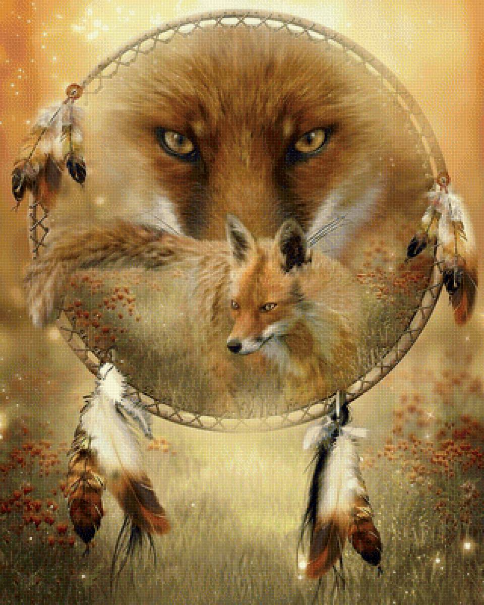 Ловец снов - рисунок, лиса, животные, ловец снов - предпросмотр