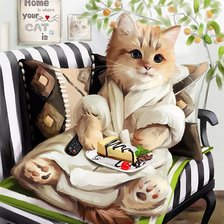 Схема вышивки «Котик и десерт»