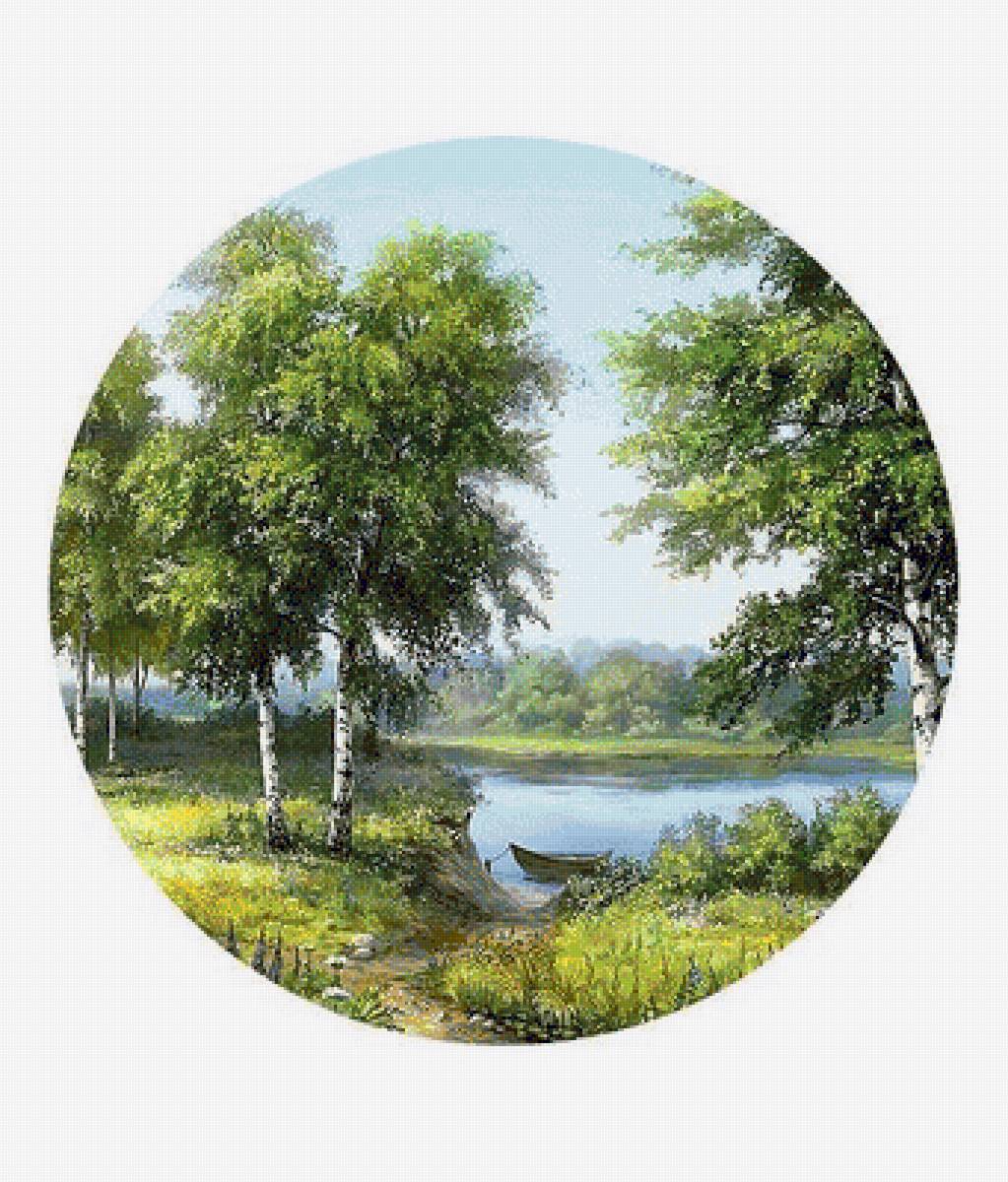 Пейзаж - река, березы, лето - предпросмотр