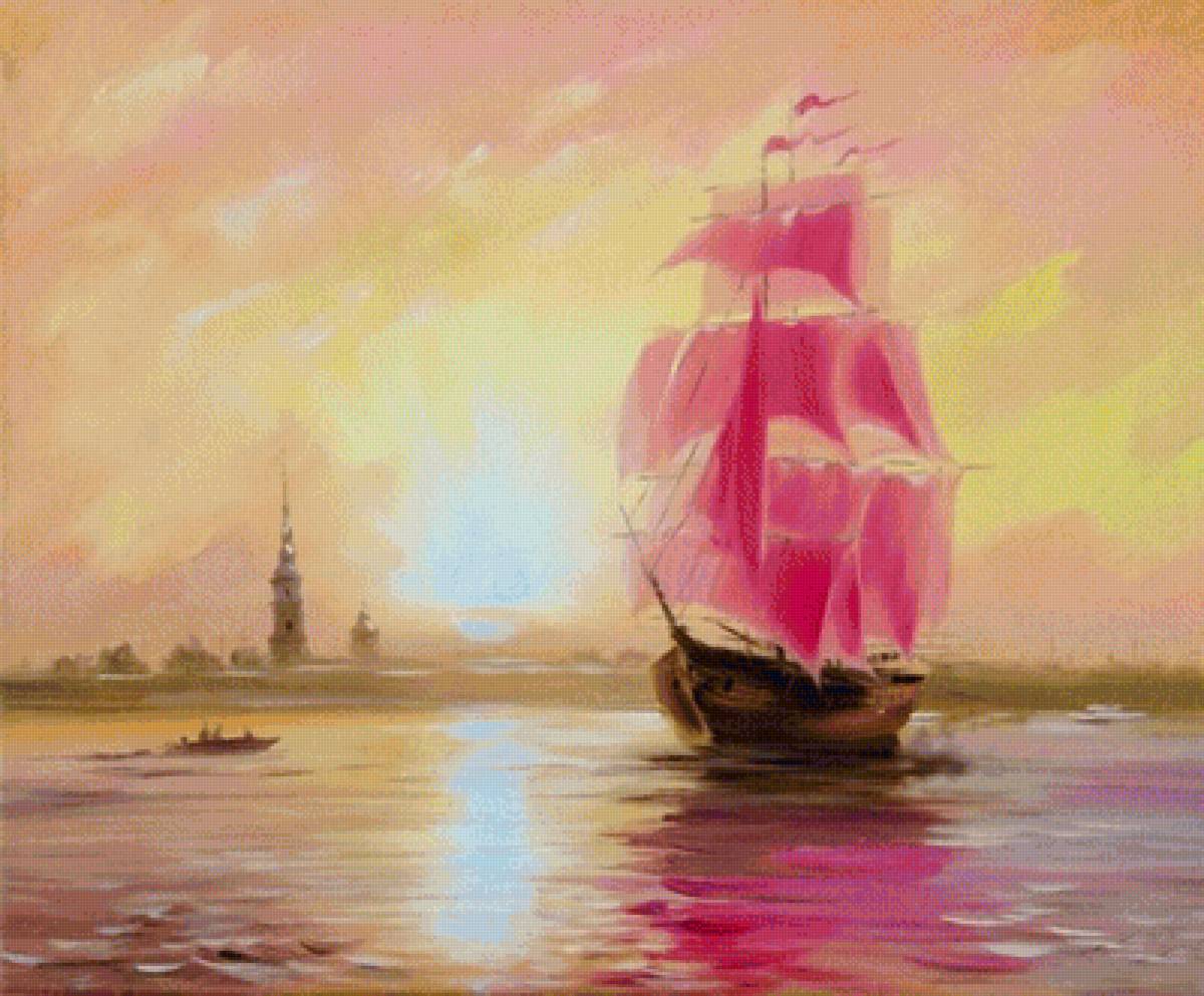 Алые паруса - крепость, санкт - петербург, парусник, восход - предпросмотр