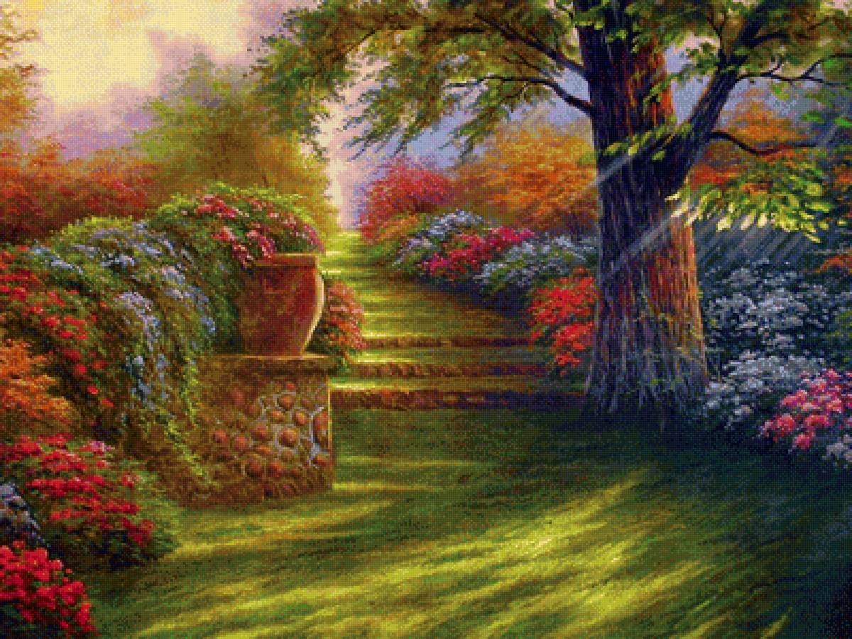 Цветущий сад - пейзаж, цветы, природа, сад, лето - предпросмотр