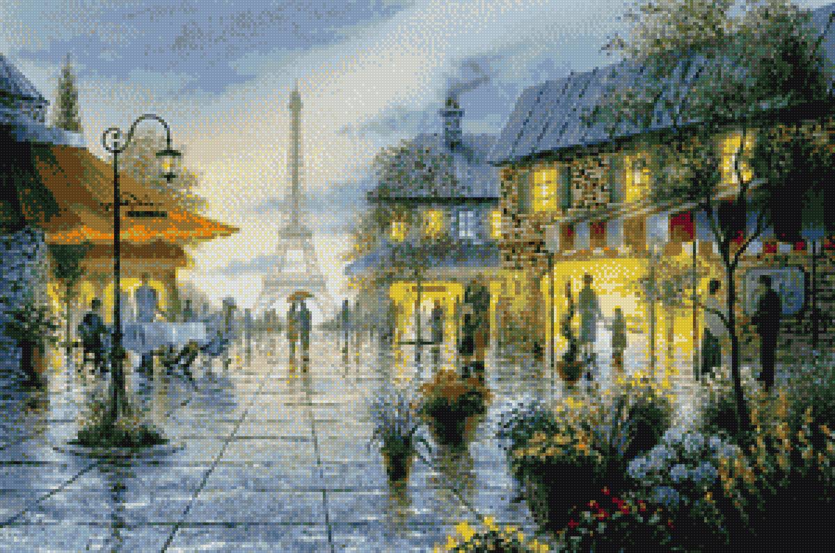 вечер в Париже - улица, вечер, горол - предпросмотр