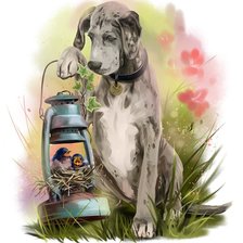 Схема вышивки «Пёс и птички»