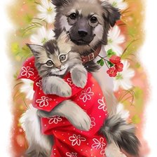 Схема вышивки «Пёс и котёнок»