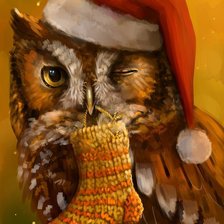 Схема вышивки «Сова в шапочке»