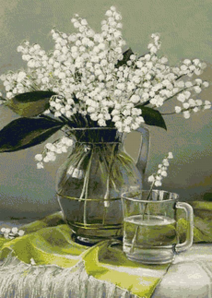 ландыши в стеклянной вазе - ландыши, цветы, букет - предпросмотр