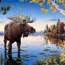 Схема вышивки «Лось на озере»