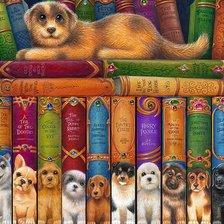 Схема вышивки «Книжная полка с собаками»