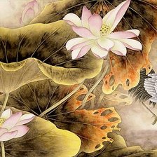 Схема вышивки «Лотос и журавли»