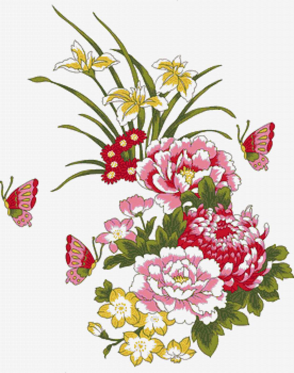 Цветы - цветы, бабочки, рисунок - предпросмотр