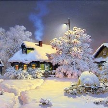 Схема вышивки «Зимний вечер в деревне»