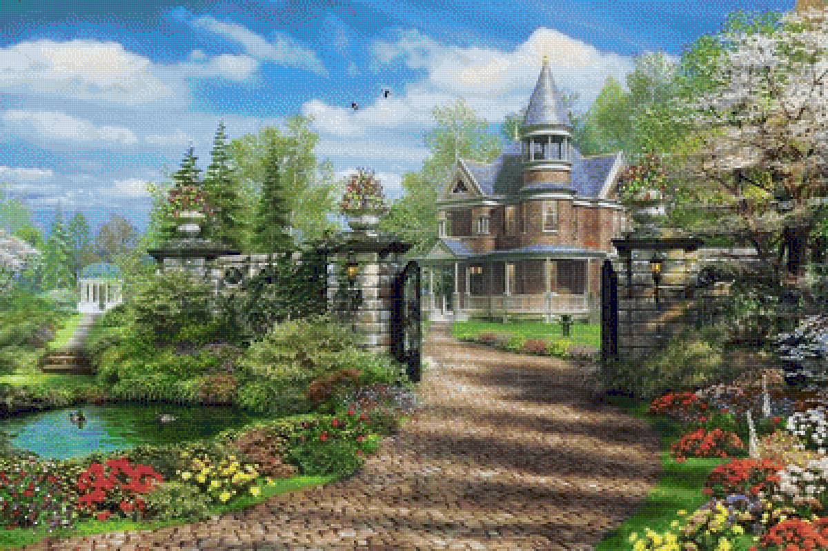 Усадьба - усадьба, дом, цветы, лето, пейзаж, природа - предпросмотр